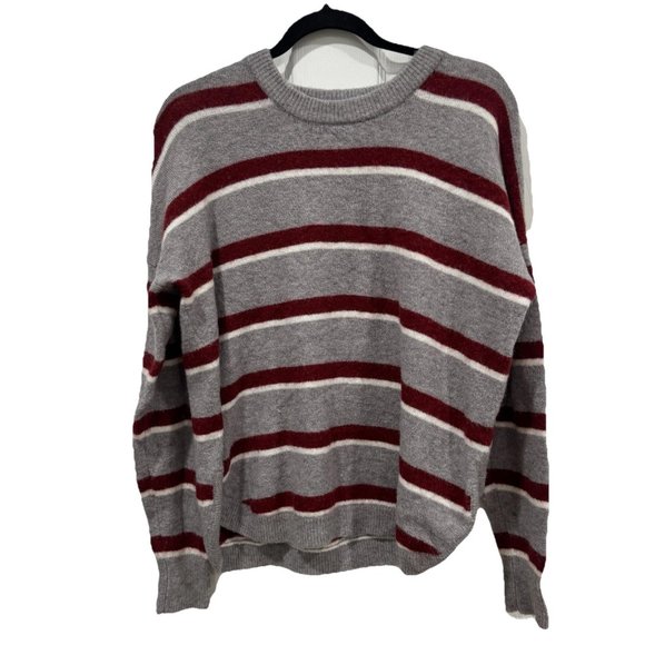 Madewell Maroon Grey Stripe Alpaca Wool Blend Pullover Sweater Womens Small - Picture 2 of 8
